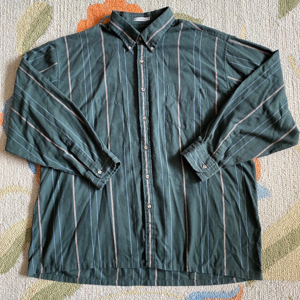 Henri Picard I Green Striped Casual Button Down Shirt l BIG 2XL